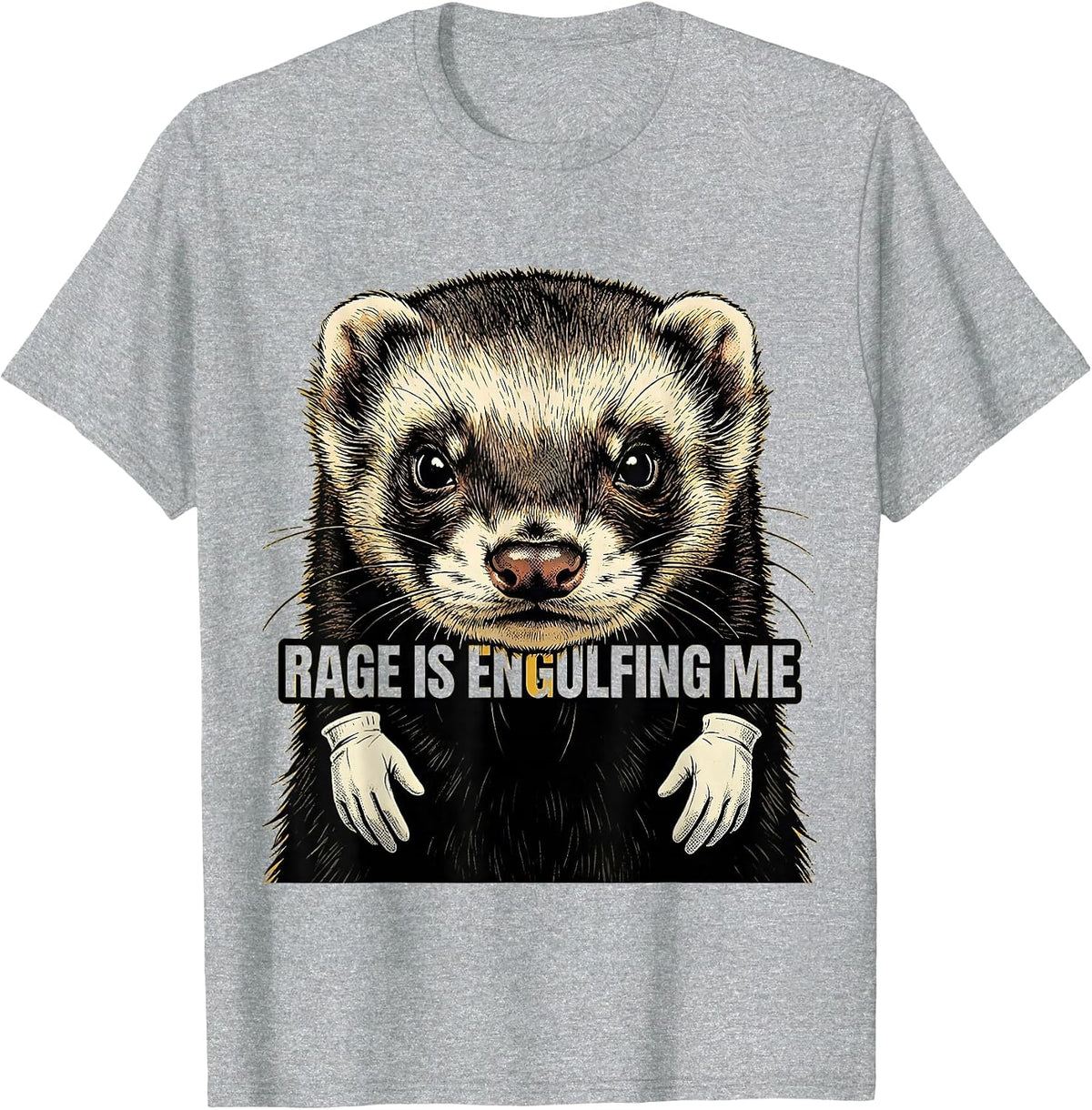 Men's Rage Is Engulfing Me Retro Cartoon Ferret Meme Humor T-Shirt - Heather Grey