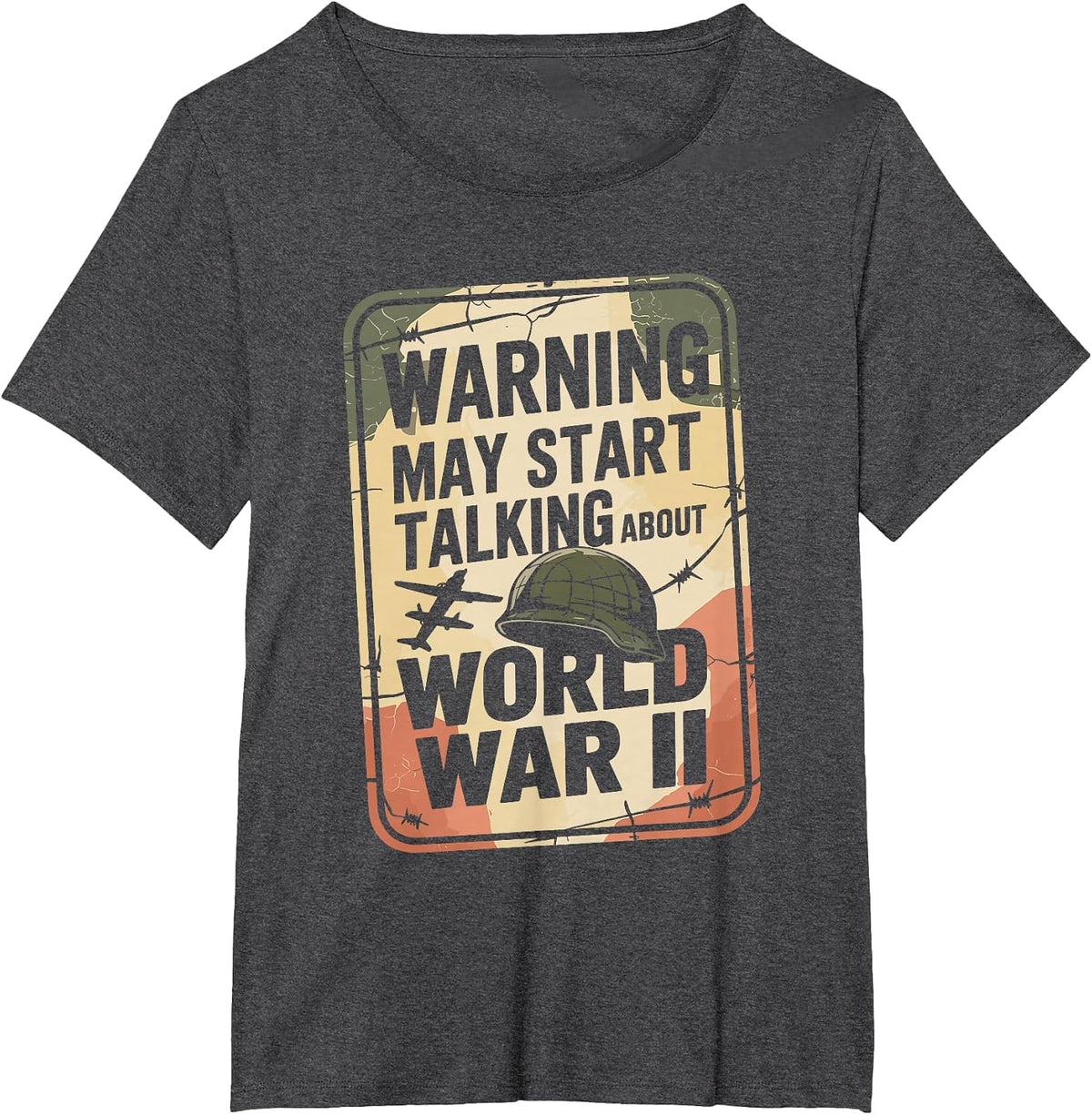 Warning May Start Talking About World War II T-Shirt - Dark Heather Grey
