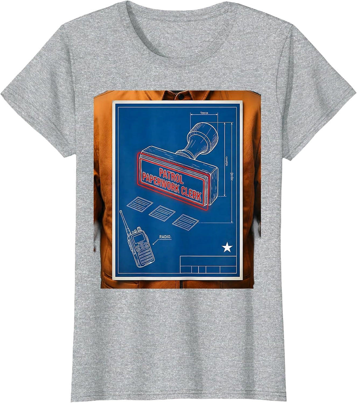 Patrol Paperwork Clerk Technical Blueprint Funny Police T-Shirt - Heather Grey