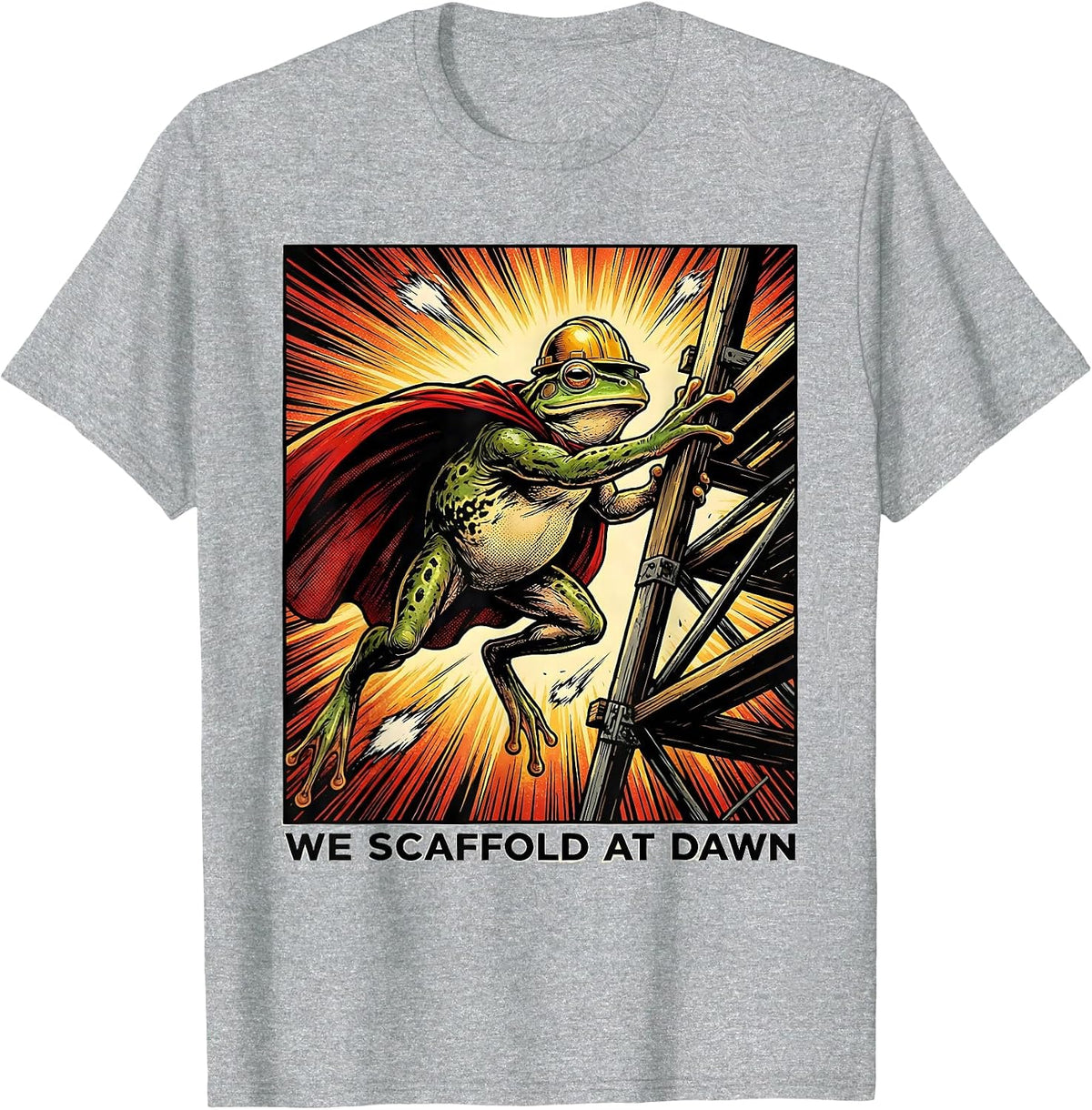 Men's We Scaffold At Dawn Funny Frog Teacher Comic Book T-Shirt - Heather Grey
