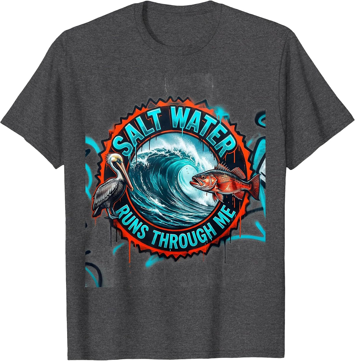 Salt Water Runs Through Me Gulf of Mexico Design T-Shirt - Dark Heather Grey