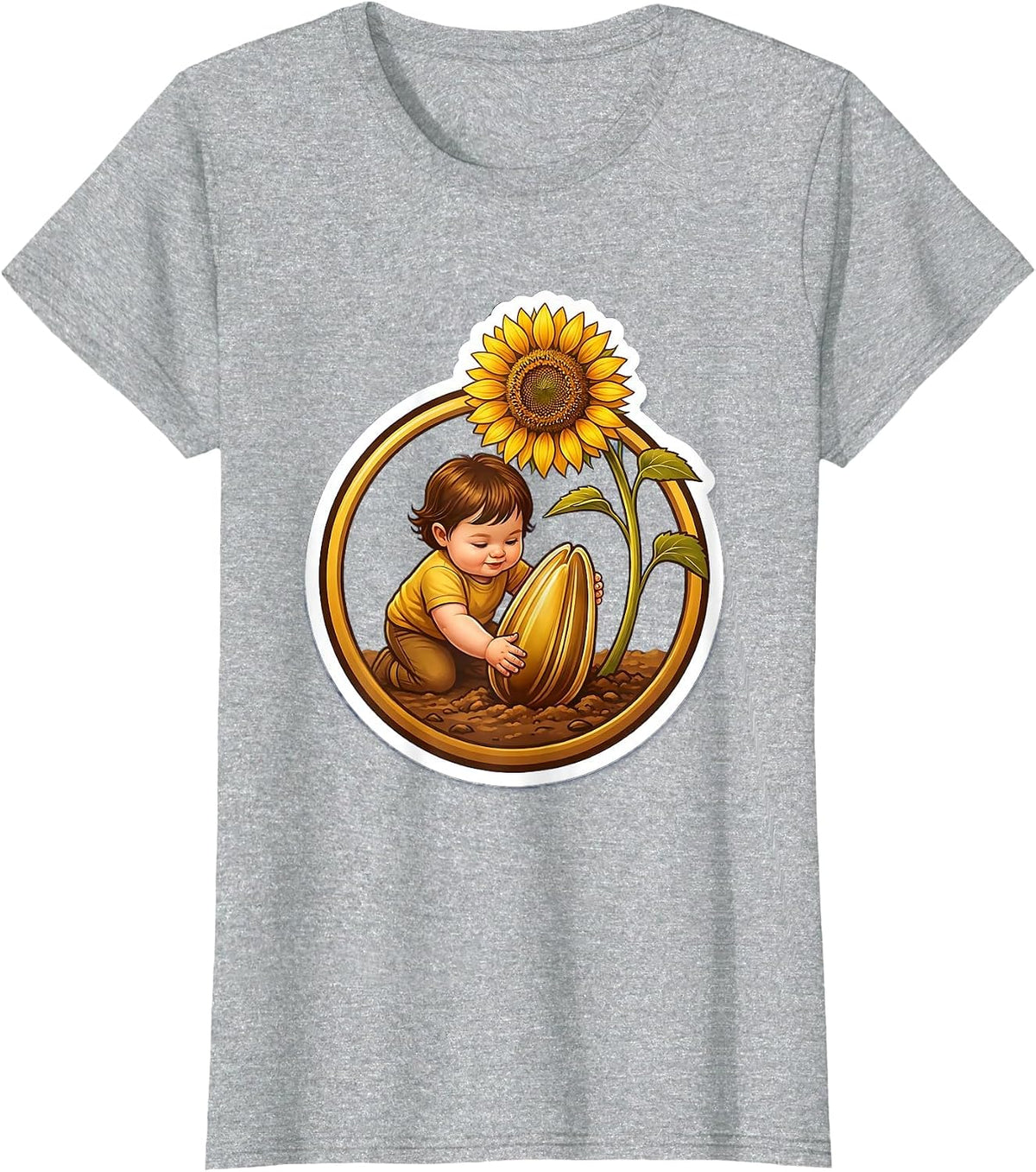 Down Syndrome Awareness Child Planting Sunflower T-Shirt - Heather Grey