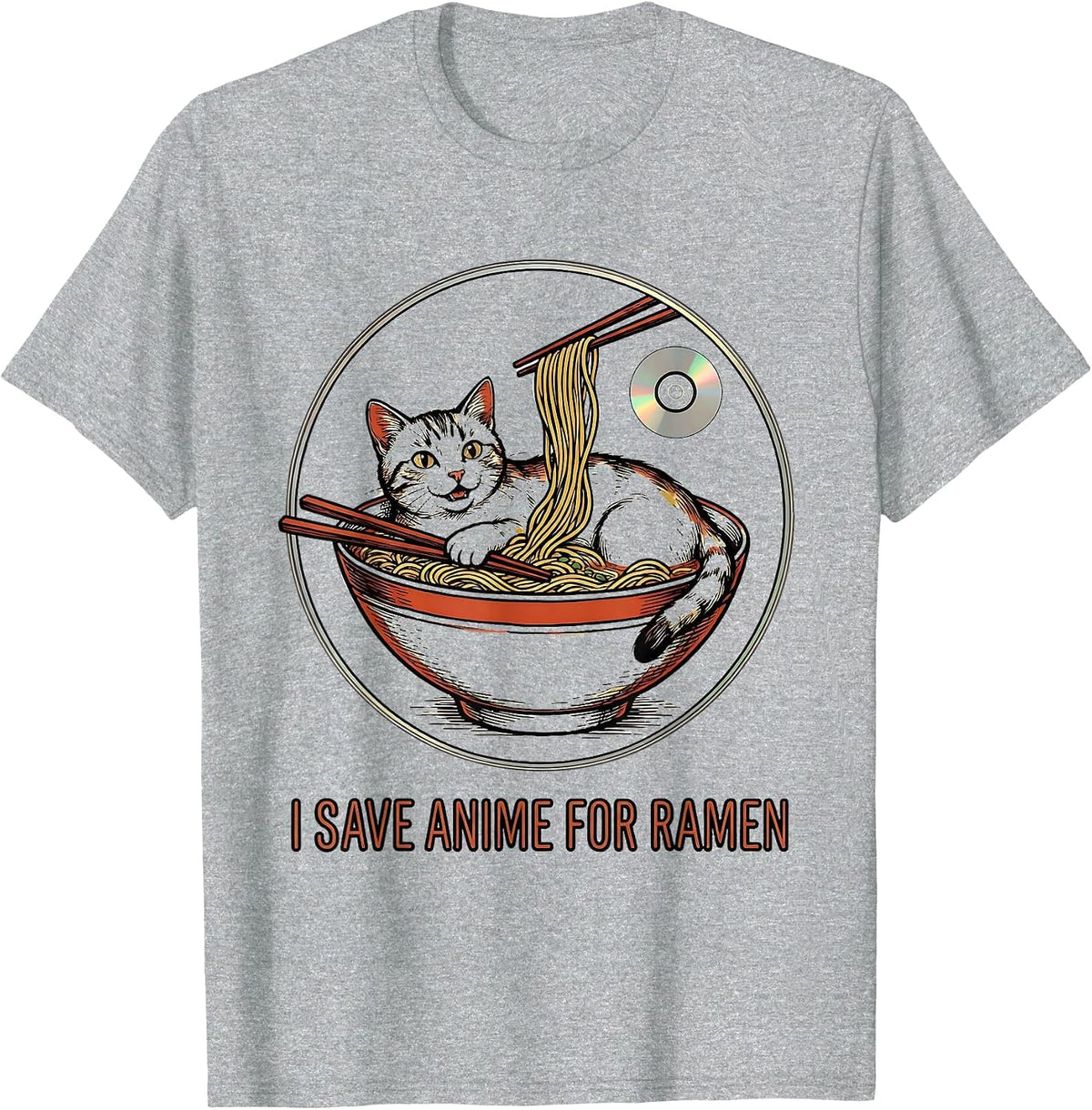 Men's I Save Anime For Ramen Funny Kawaii Cat Anime Gift T-Shirt - Heather Grey