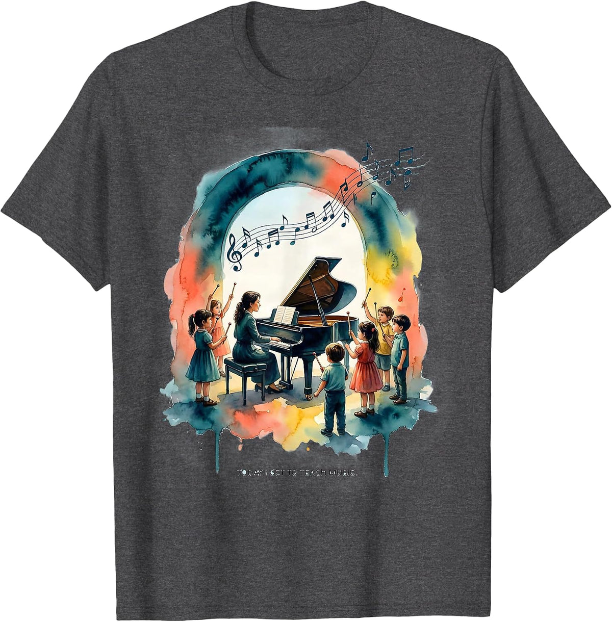 Men's Today I Get To Teach Music Watercolor Music Teacher Back T-Shirt - Dark Heather Grey