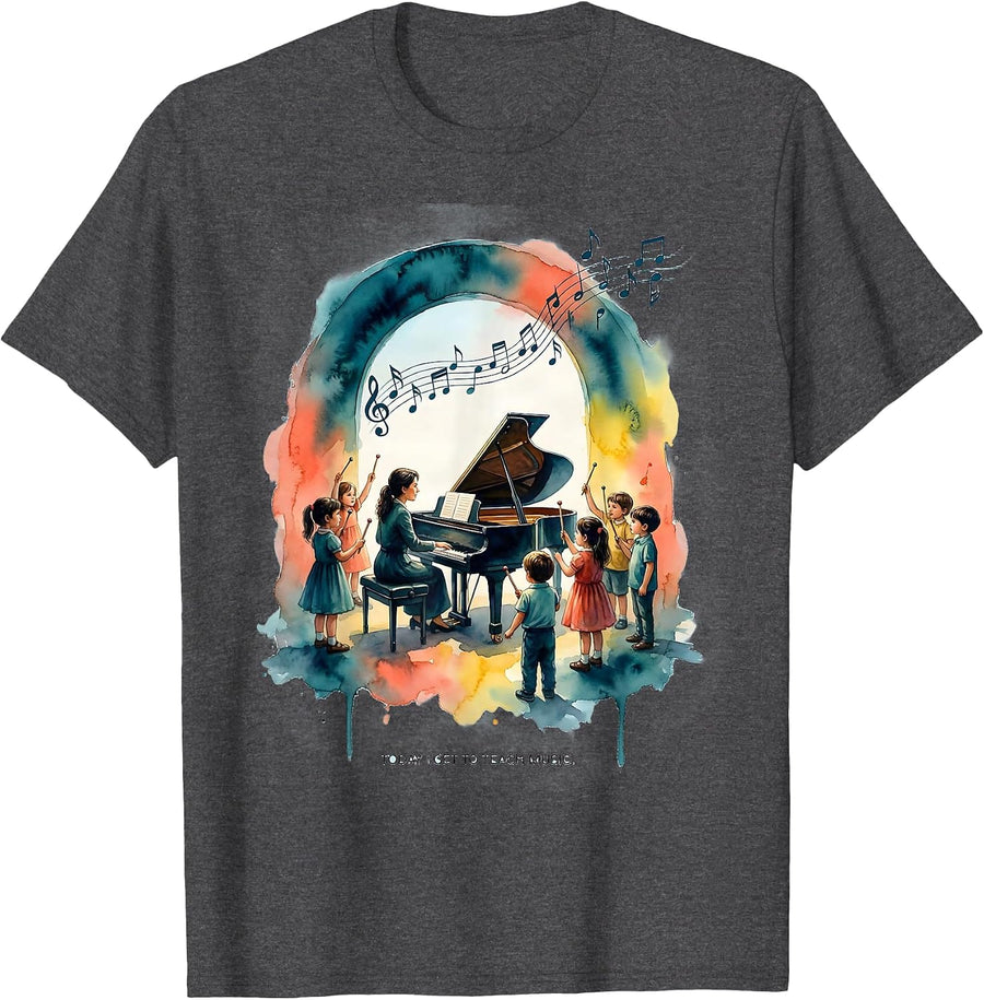 Men's Today I Get To Teach Music Watercolor Music Teacher Back T-Shirt - Dark Heather Grey