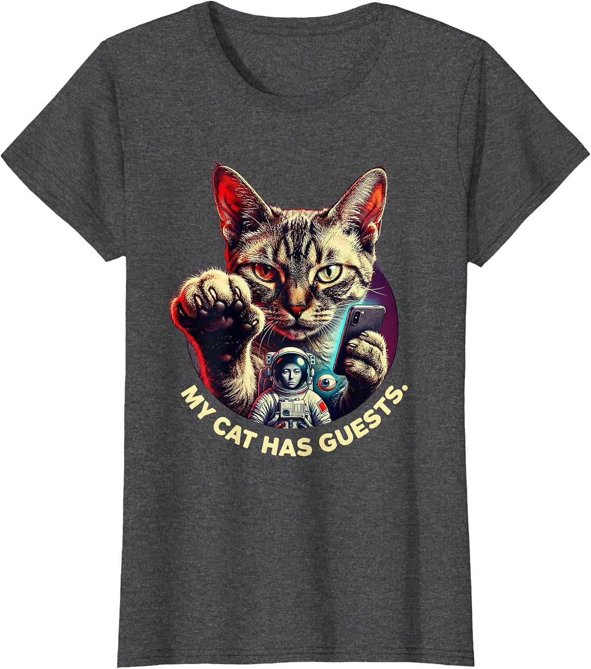 Women's My Cat Has Guests Pulp Cover Funny Cat Lover Novelty Gift T-Shirt - Dark Heather Grey