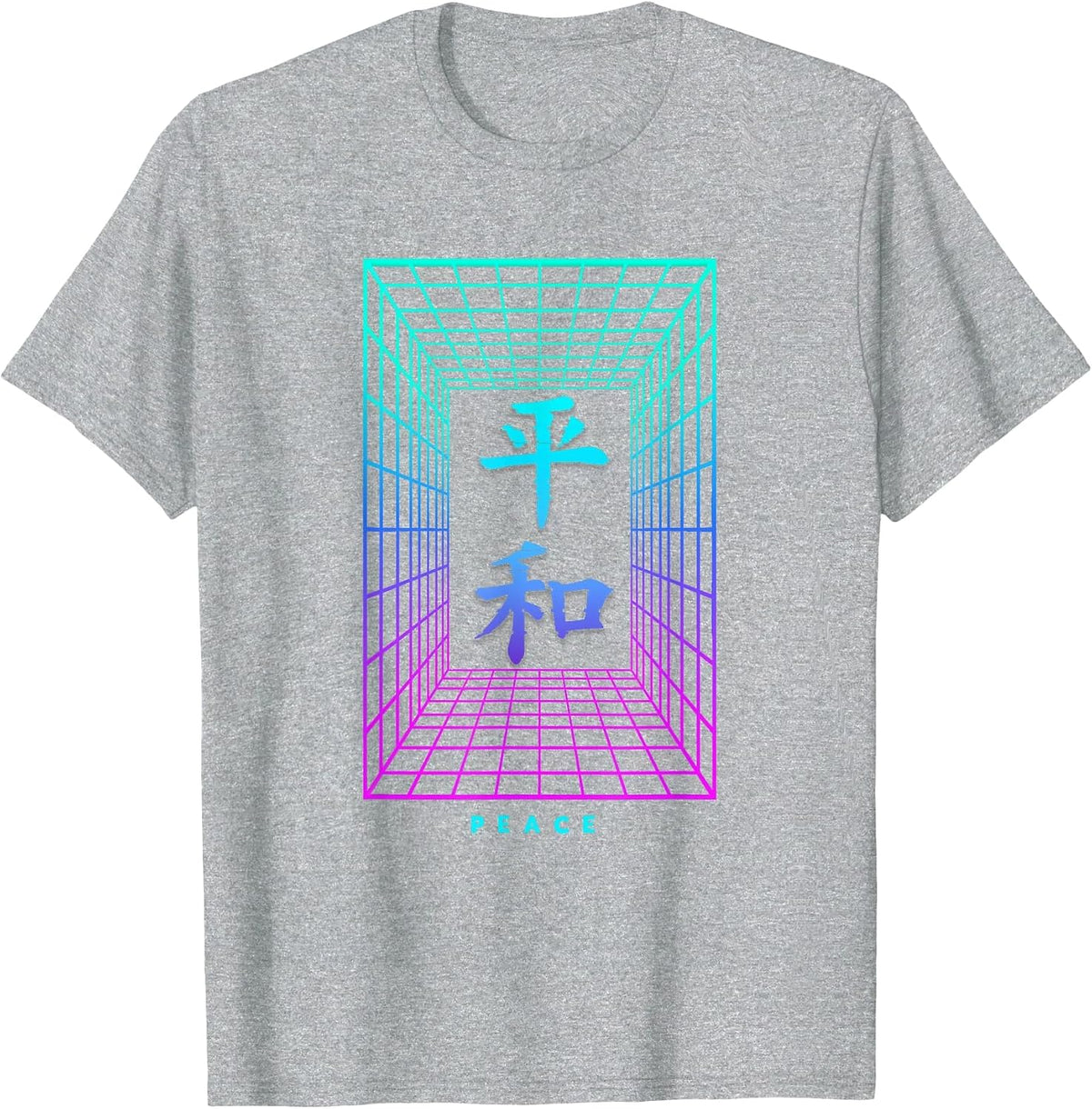 Peace Japanese Synthwave Kanji T-Shirt - Heather Grey