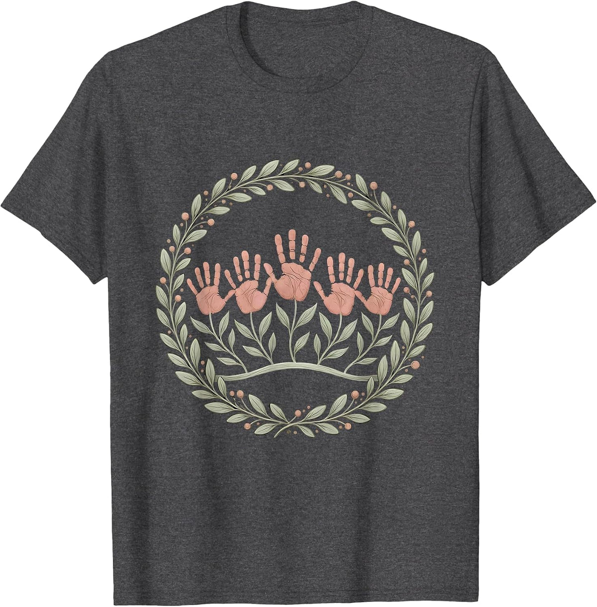 Men's Preschool Teacher Handprint Flower Garden T-Shirt - Dark Heather Grey