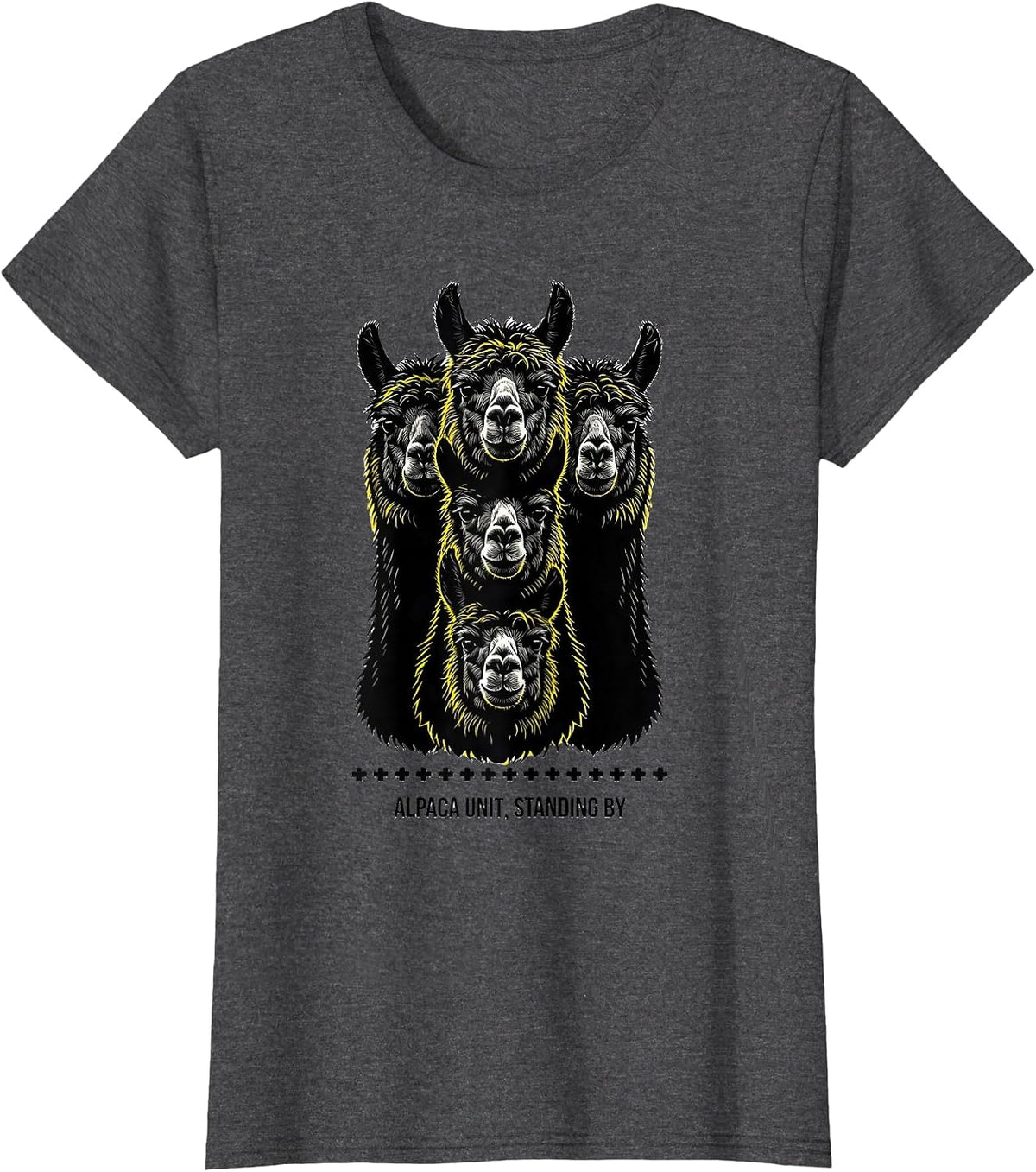 Women's Alpaca Unit Standing By Funny Alpaca Squad Humor T-Shirt - Dark Heather Grey