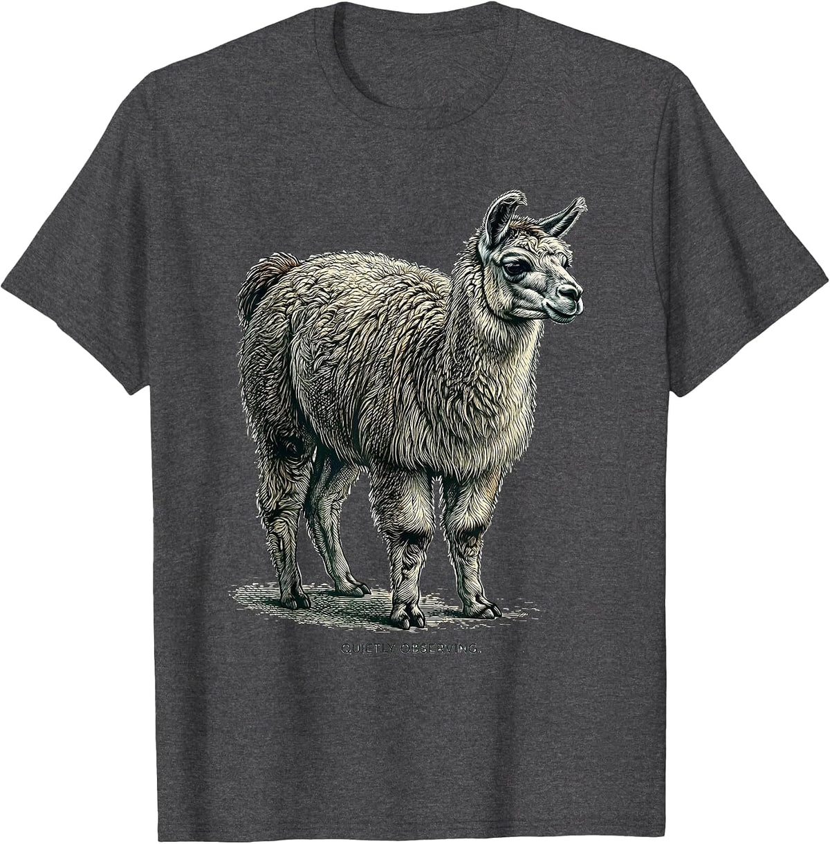 Quietly Observing Llama Alpaca Funny Animal Lover Humor T-Shirt - Dark Heather Grey