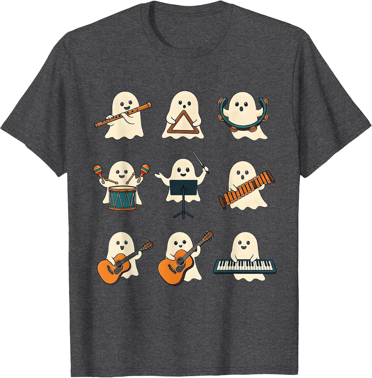 Ghost Band Music Teacher Halloween Whimsical Humor T-Shirt - Dark Heather Grey