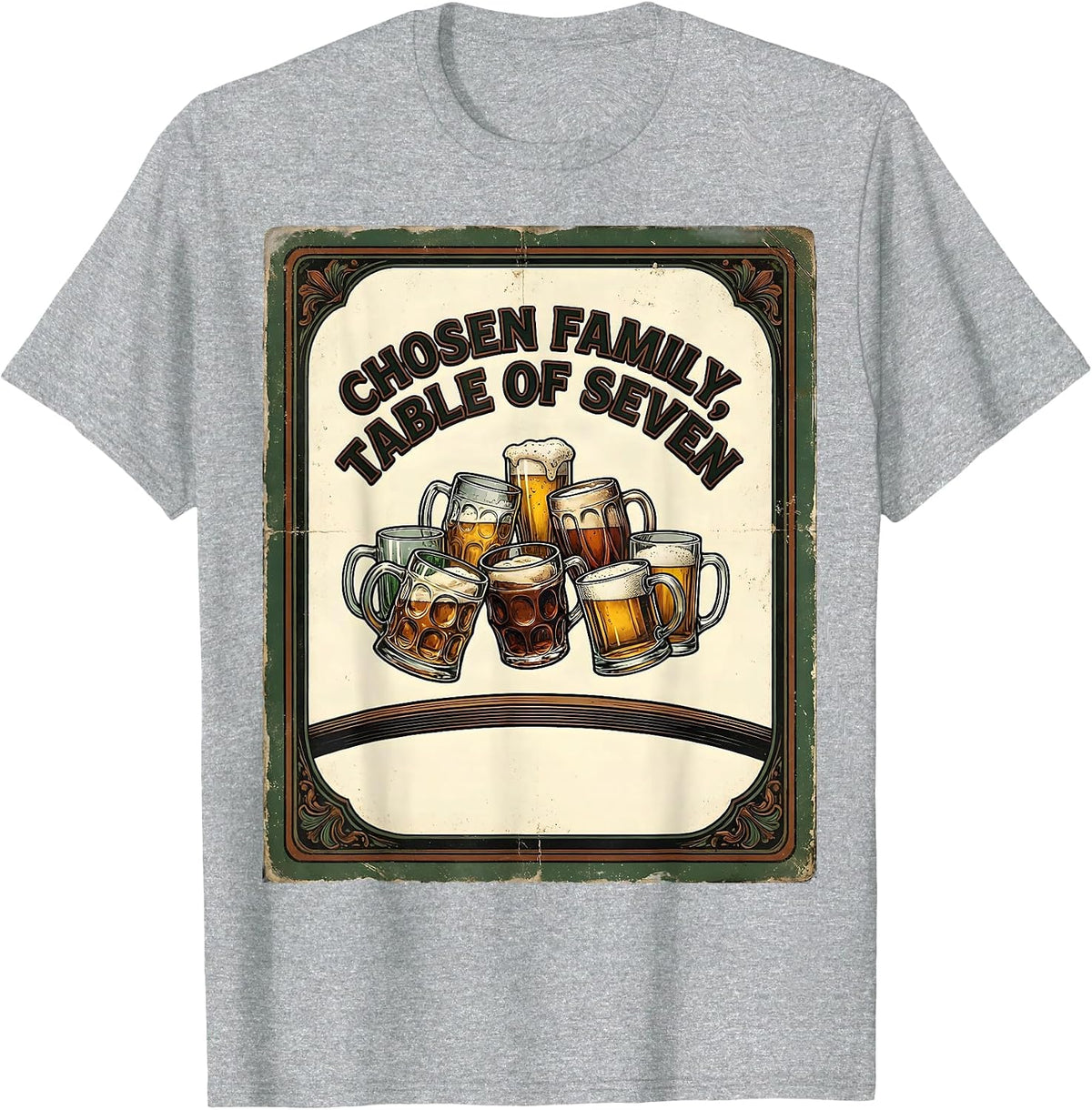 Men's Chosen Family Table Of Seven Vintage Friendsgiving Humor T-Shirt - Heather Grey