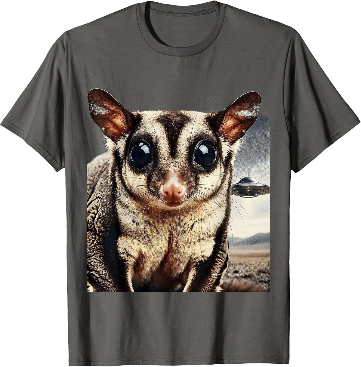 Men's Sugar Glider UFO Humor Sci-Fi Animal Lover Gift T-Shirt - Asphalt Grey