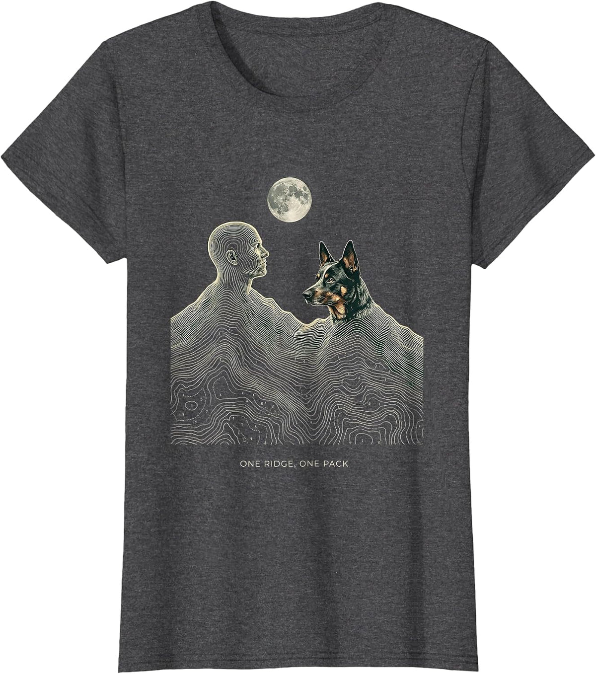 Women's One Ridge One Pack Topographic Contour Dog Breed Howling T-Shirt - Dark Heather Grey
