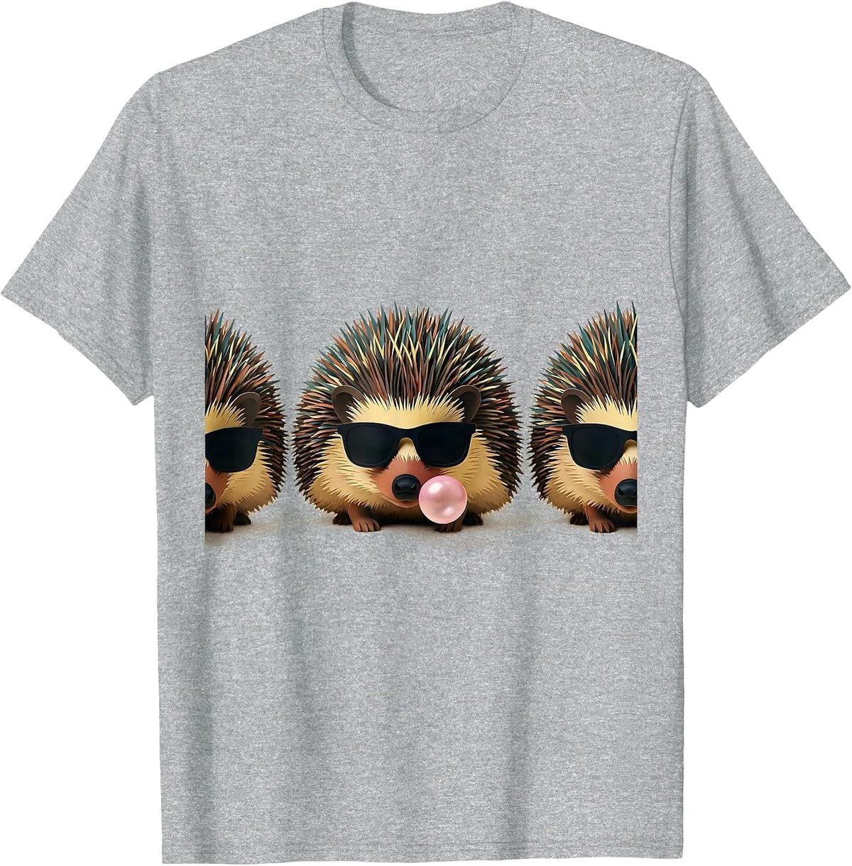Men's Hedgehog Sunglasses Paper Cutout Funny Animal Lover T-Shirt - Heather Grey