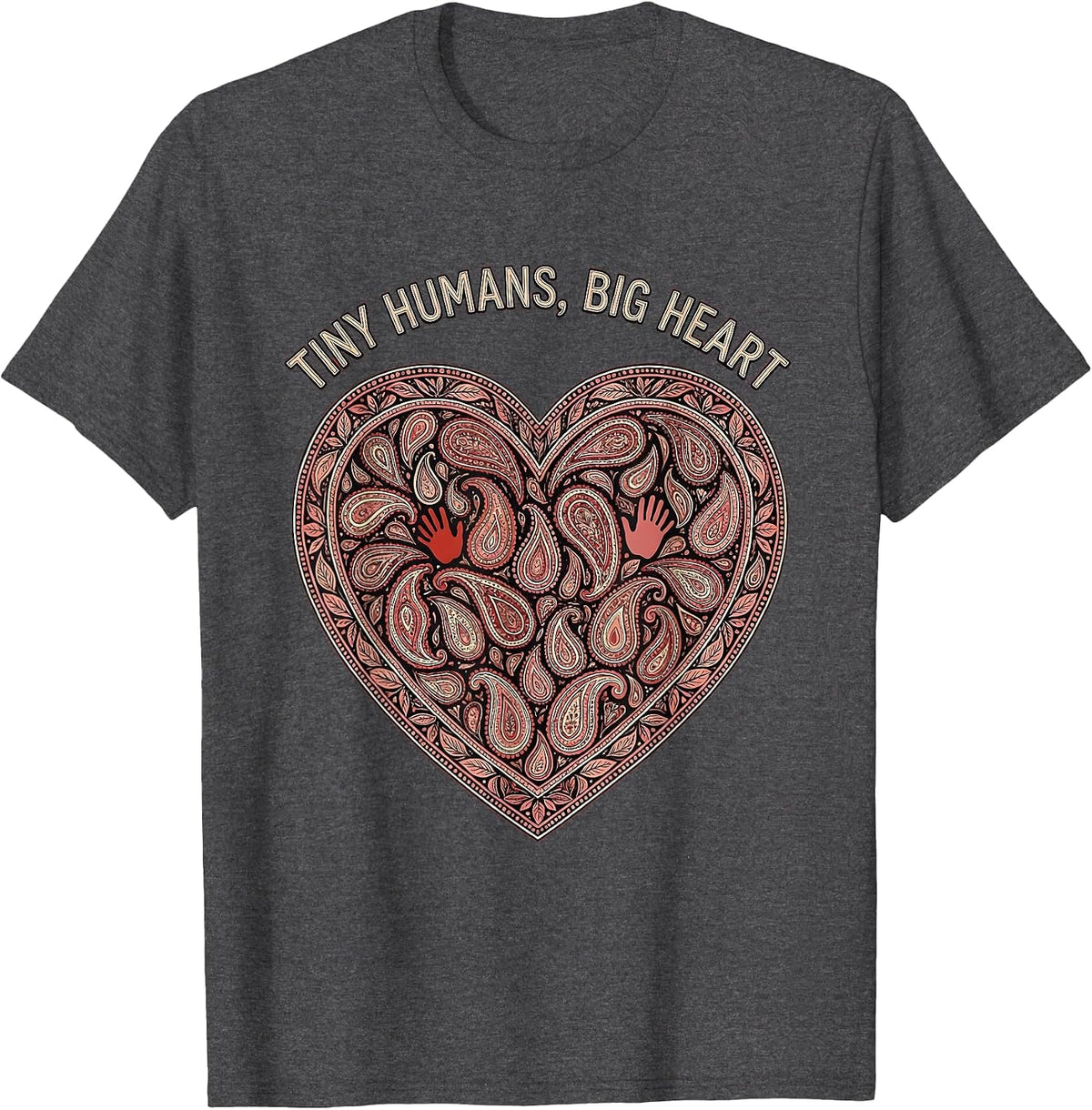 Men's Tiny Humans Big Heart Daycare Teacher Design T-Shirt - Dark Heather Grey