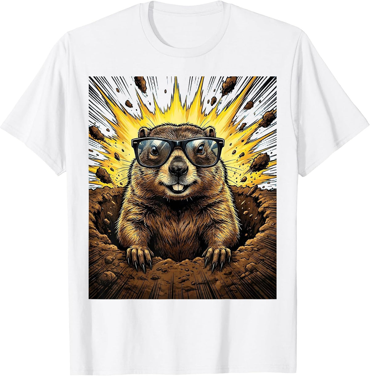Men's Cool Groundhog Sunglasses Funny Shadow Day T-Shirt - White