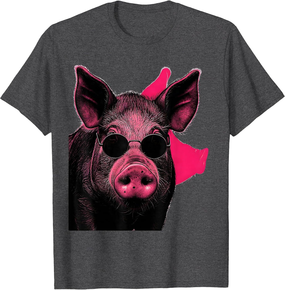 Oversized Pig Head Funny Farm Animal Lover Humor T-Shirt - Dark Heather Grey
