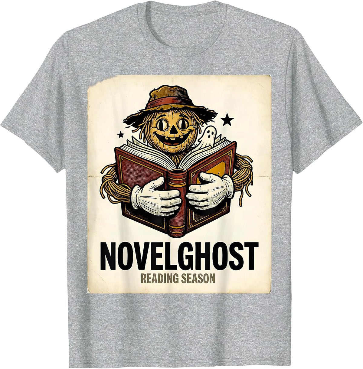 Men's Novelghost Reading Season Retro Cartoon Teacher Book Lover T-Shirt - Heather Grey