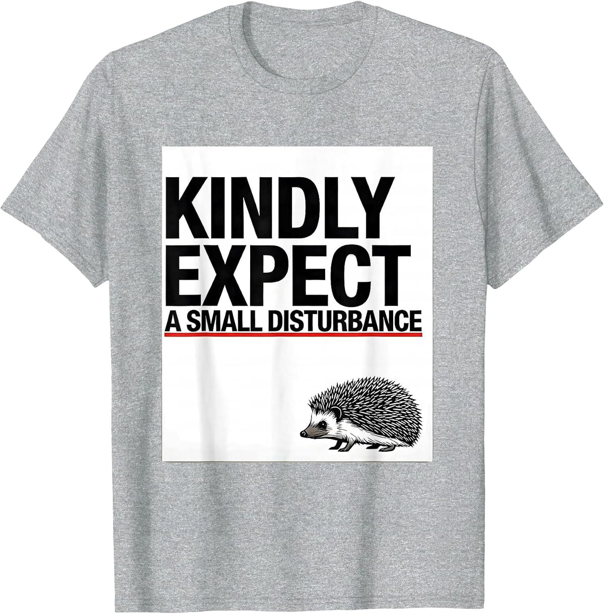 Men's Kindly Expect A Small Disturbance Whimsical Hedgehog Meme T-Shirt - Heather Grey