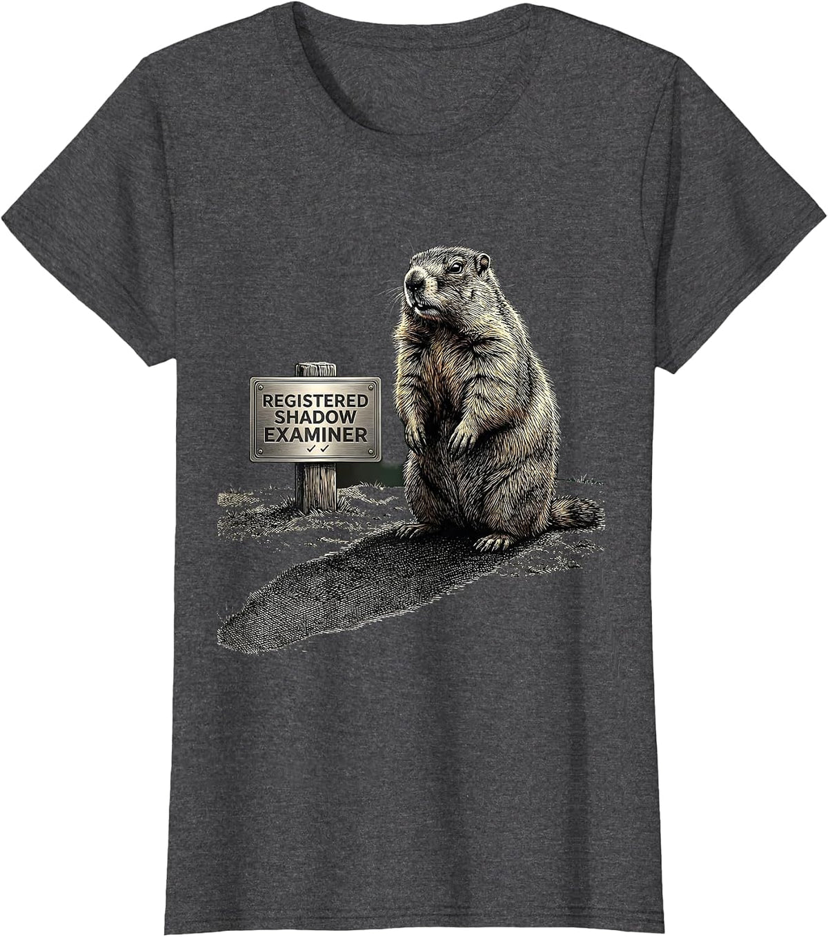 Women's Registered Shadow Examiner Vintage Groundhog Day Humor T-Shirt - Dark Heather Grey