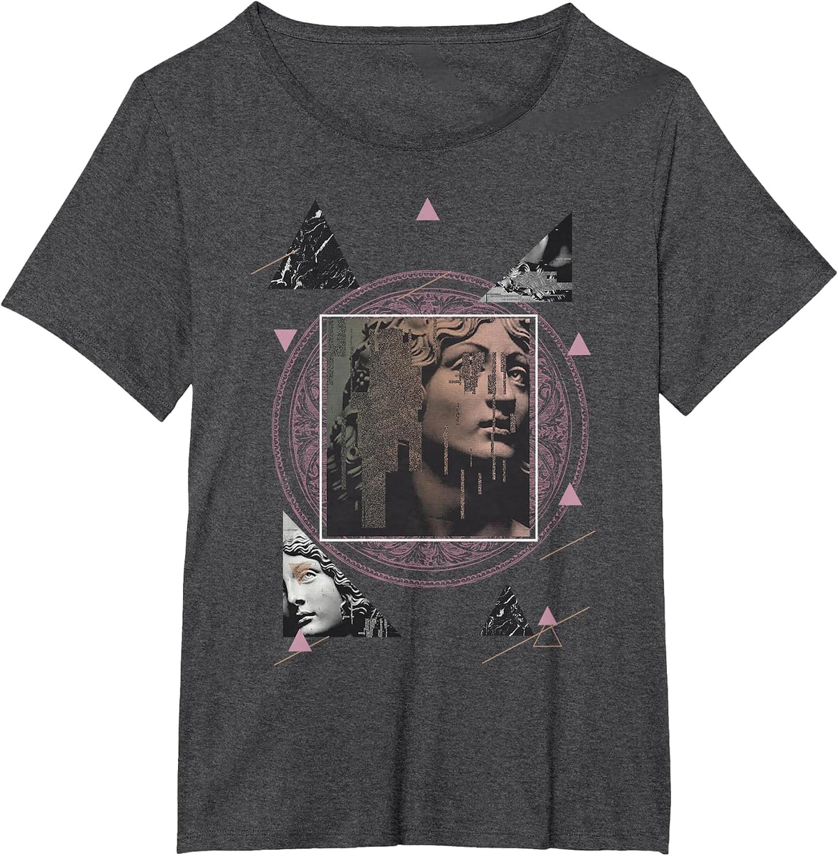 Vaporwave Aesthetic Retro Computing 80s 90s Greek Statue T-Shirt - Dark Heather Grey