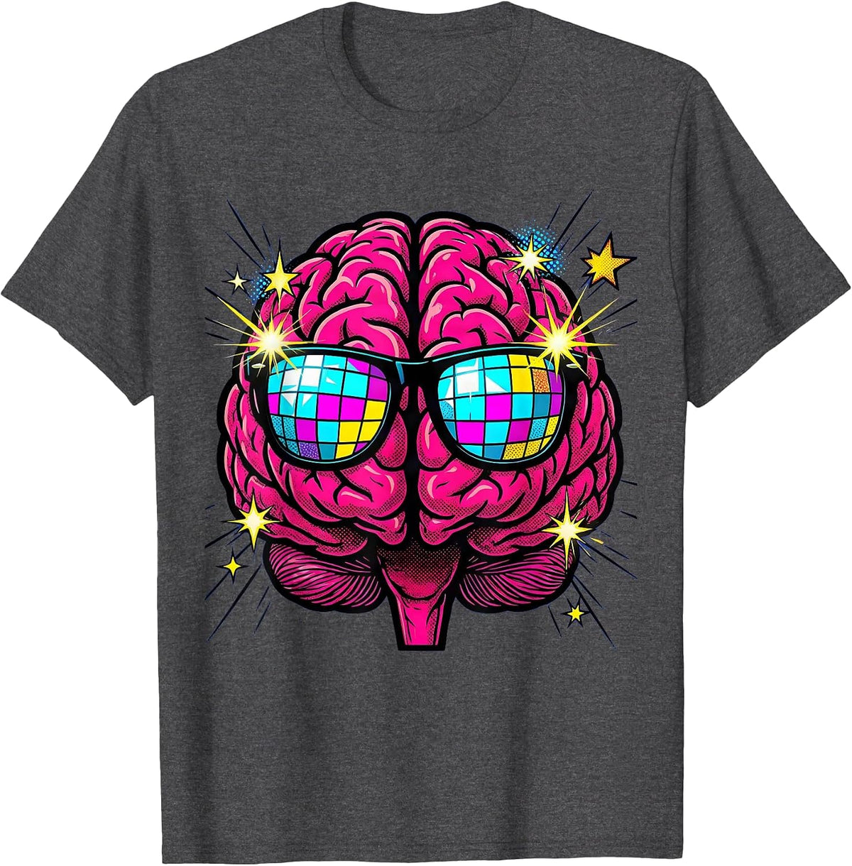 Men's Rizz Em With The Tism Disco Brain Graphic T-Shirt - Dark Heather Grey