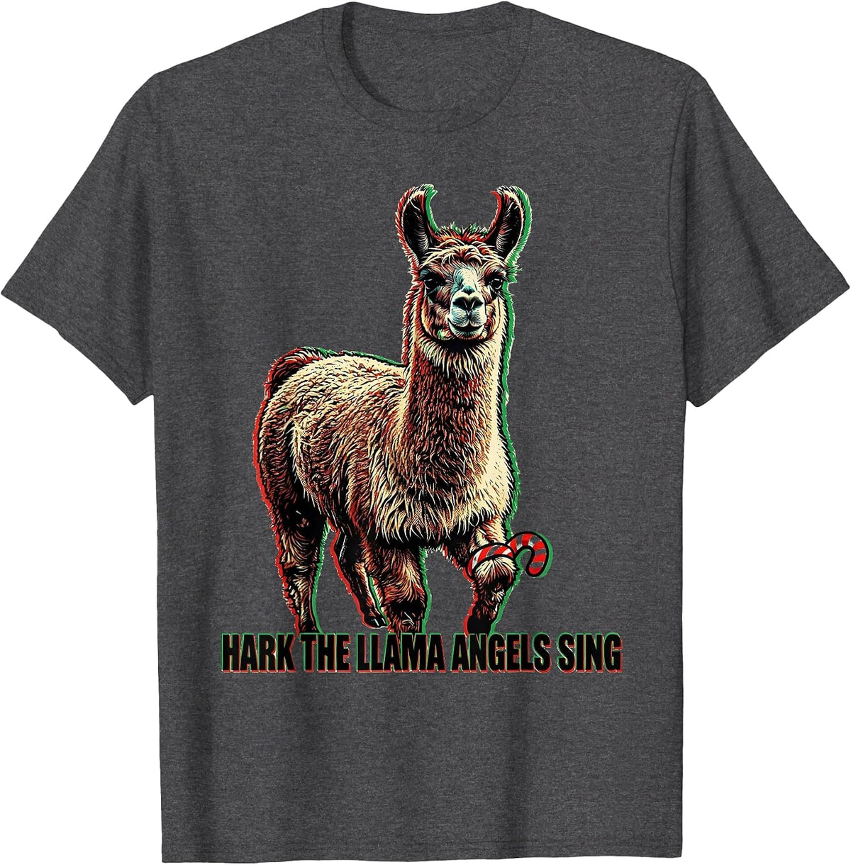 Hark The Llama Angels Sing Funny Christmas Llama Lover Gift T-Shirt - Dark Heather Grey