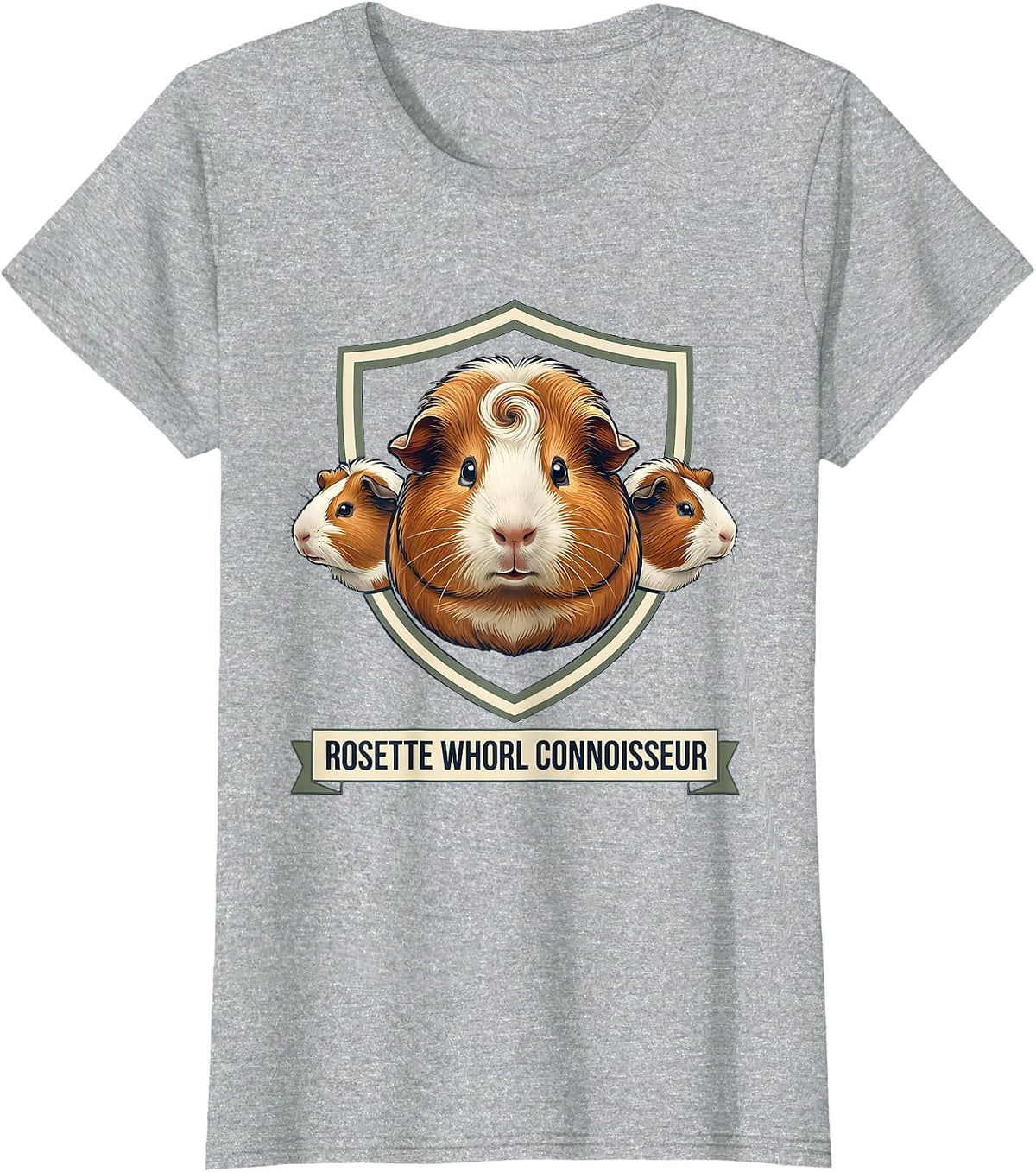 Women's Rosette Whorl Connoisseur Funny Guinea Pig Lover Emblem T-Shirt - Heather Grey