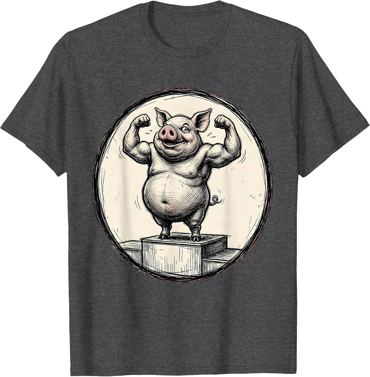 Men's Kinda Fit Sorta Fat Flexing Potbelly Pig T-Shirt - Dark Heather Grey