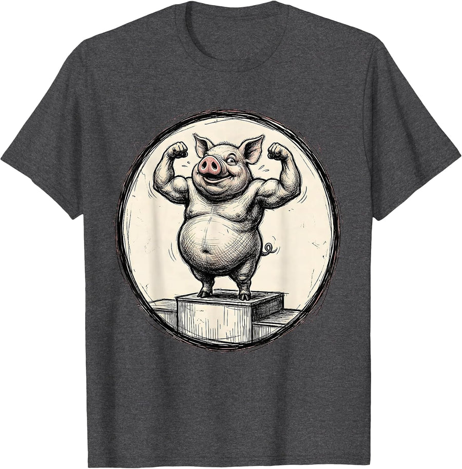Men's Kinda Fit Sorta Fat Flexing Potbelly Pig T-Shirt - Dark Heather Grey