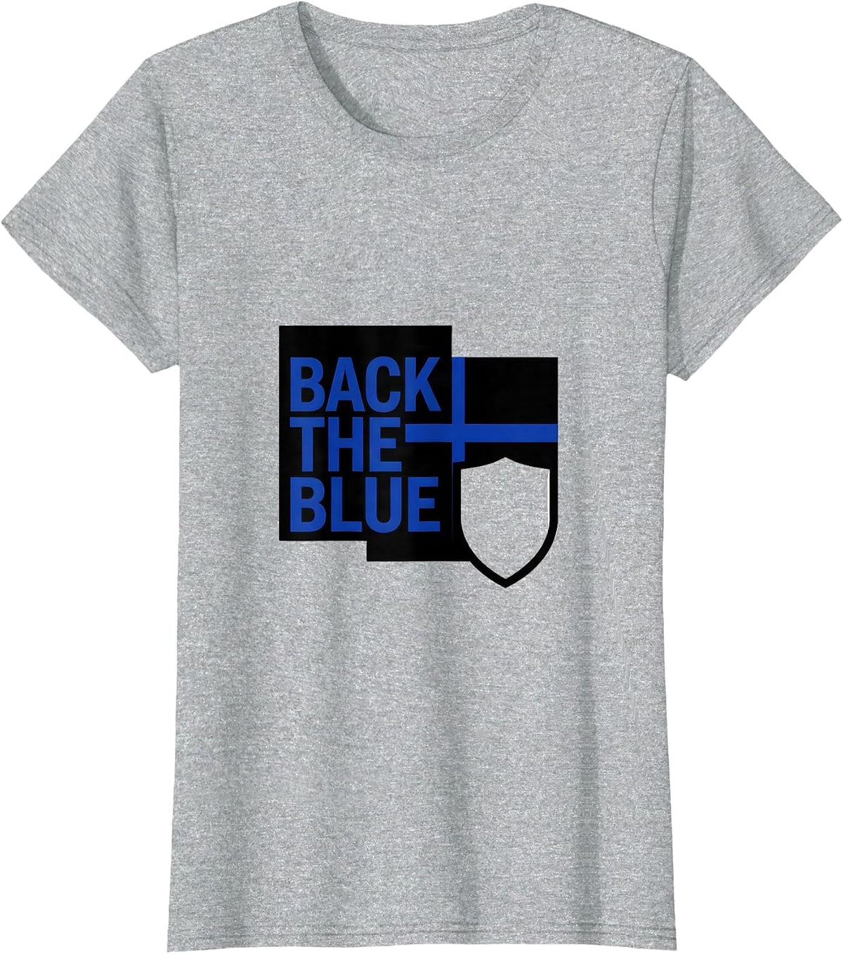 Women's Back The Blue Thin Blue Line Police Support Officer Tribute T-Shirt - Heather Grey