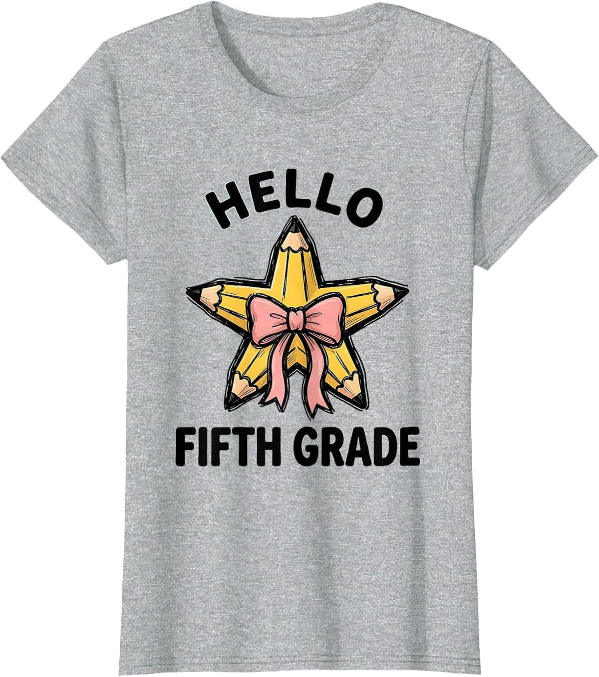 Women's Hello Fifth Grade Cute Coquette Back to School Pencil Bow T-Shirt - Heather Grey