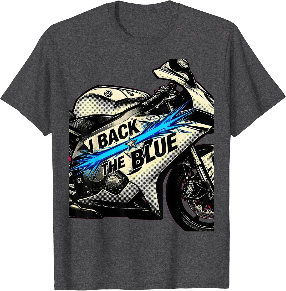 Men's I Back The Blue Comic Book Thin Blue Line Police Support T-Shirt - Dark Heather Grey