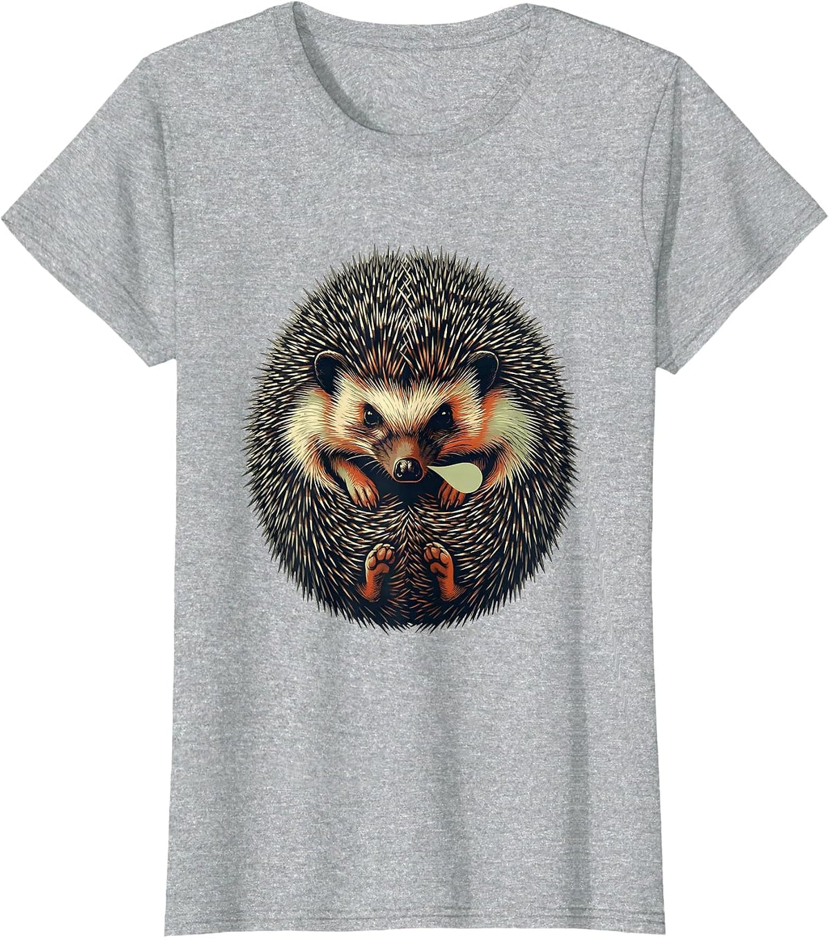 Cute Hedgehog Screenprint Pet Lover Novelty Humor T-Shirt - Heather Grey