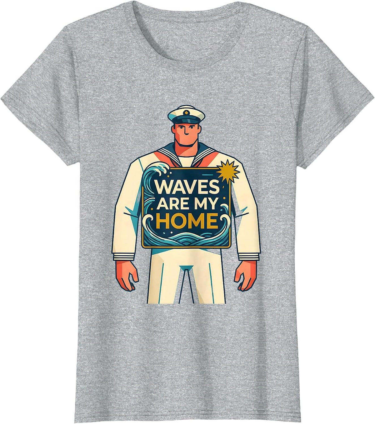 Women's Waves Are My Home Sailor Nautical Design T-Shirt - Heather Grey