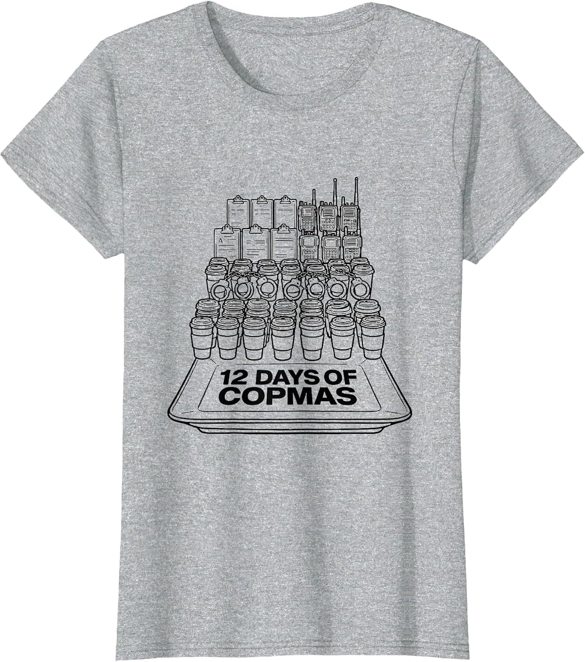 12 Days of Copmas Funny Police Officer Christmas Carol T-Shirt - Heather Grey
