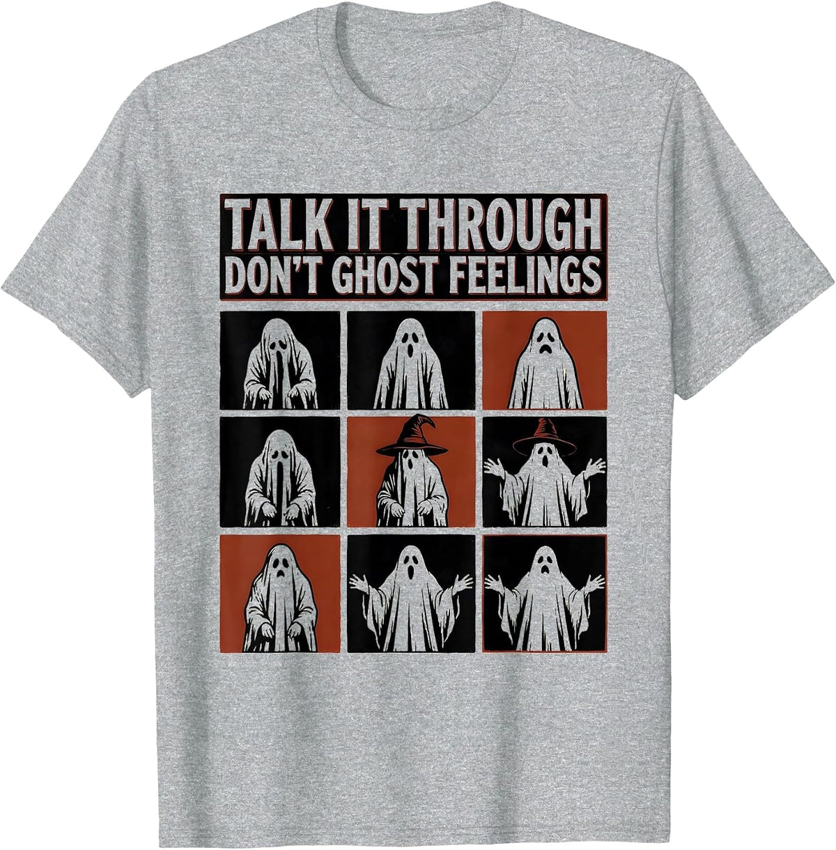 Men's Talk It Through, Don't Ghost Feelings Wood Type Letterpress T-Shirt - Heather Grey