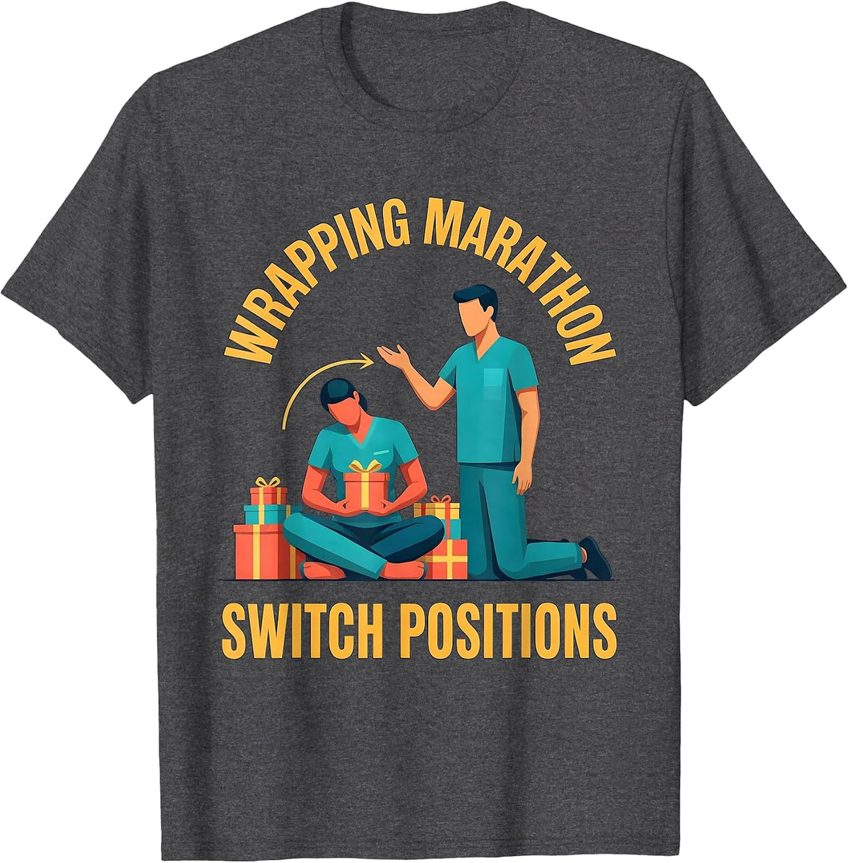 Men's Wrapping Marathon Switch Positions Funny Physical Therapist T-Shirt - Dark Heather Grey
