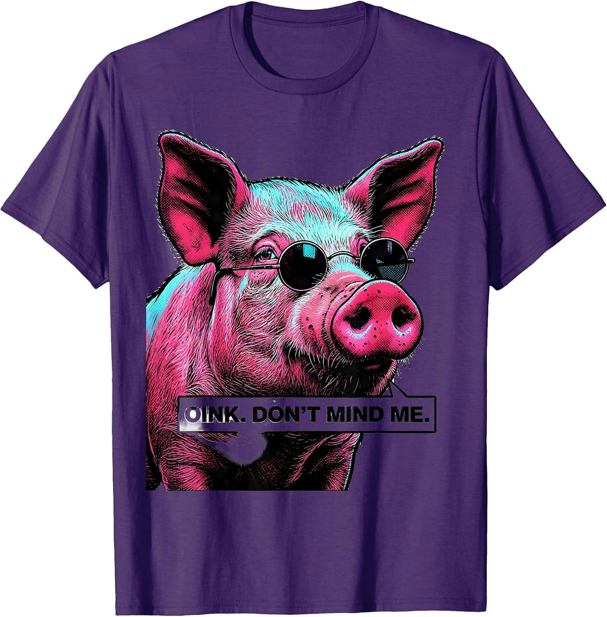 Men's Oink Don't Mind Me Pop Art Pig Lover Funny Farm Animal Humor T-Shirt - Purple