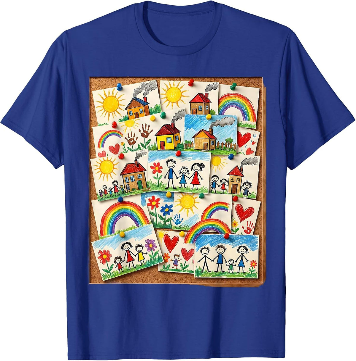 Preschool Teacher Bulletin Board Kids Drawings T-Shirt - Royal Blue
