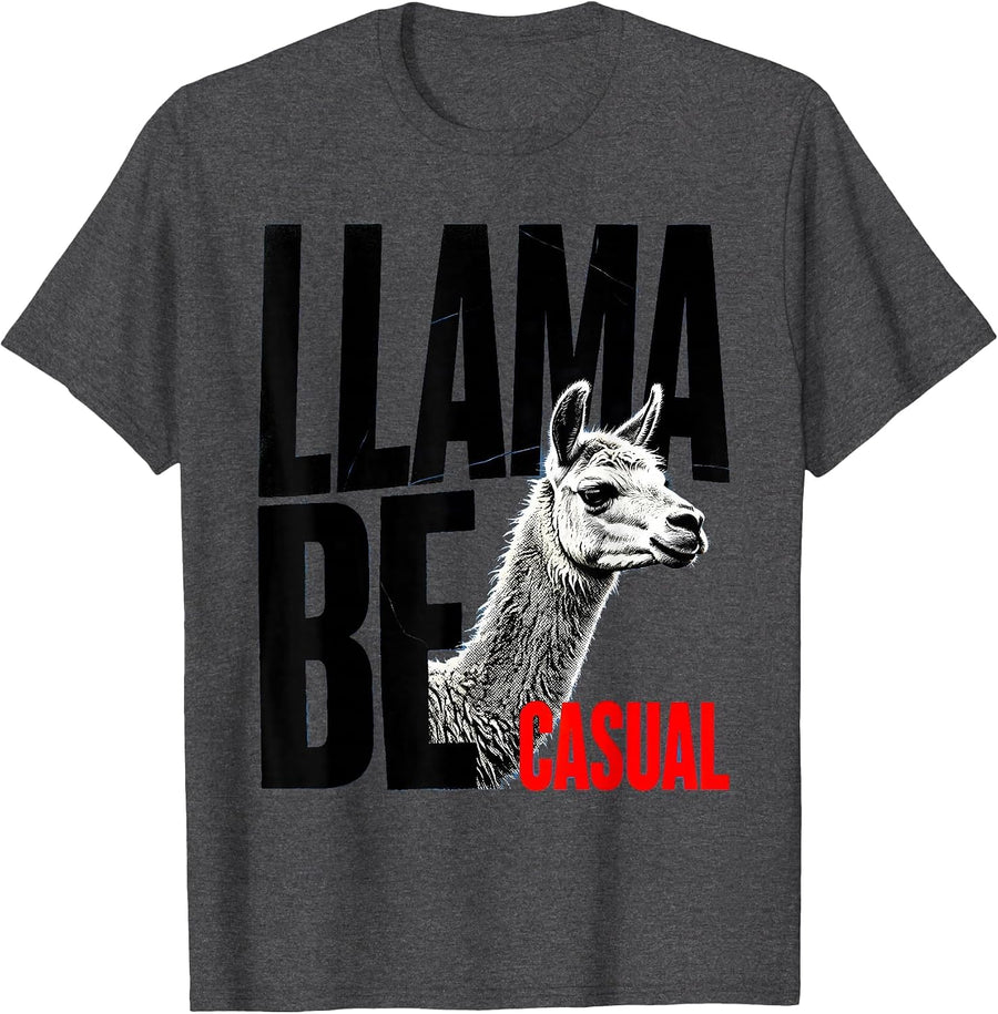 Men's Llama Be Casual Funny Llama Alpaca Squad Humor Casual Wear T-Shirt - Dark Heather Grey
