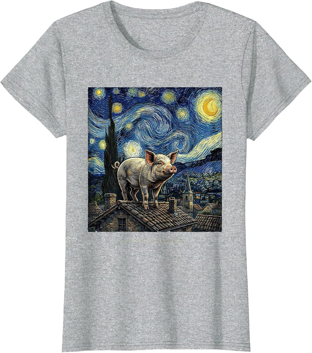Women's My Pig Can Gogh Whimsical Art Parody Pig Lover Humor T-Shirt - Heather Grey