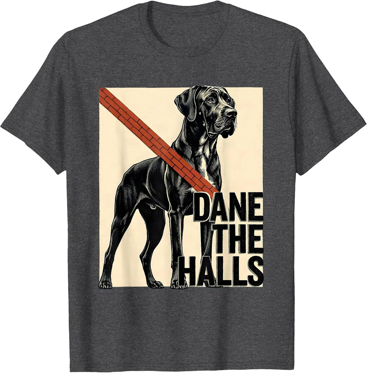 Men's Dane The Halls Midcentury Modern Great Dane Christmas Dog T-Shirt - Dark Heather Grey