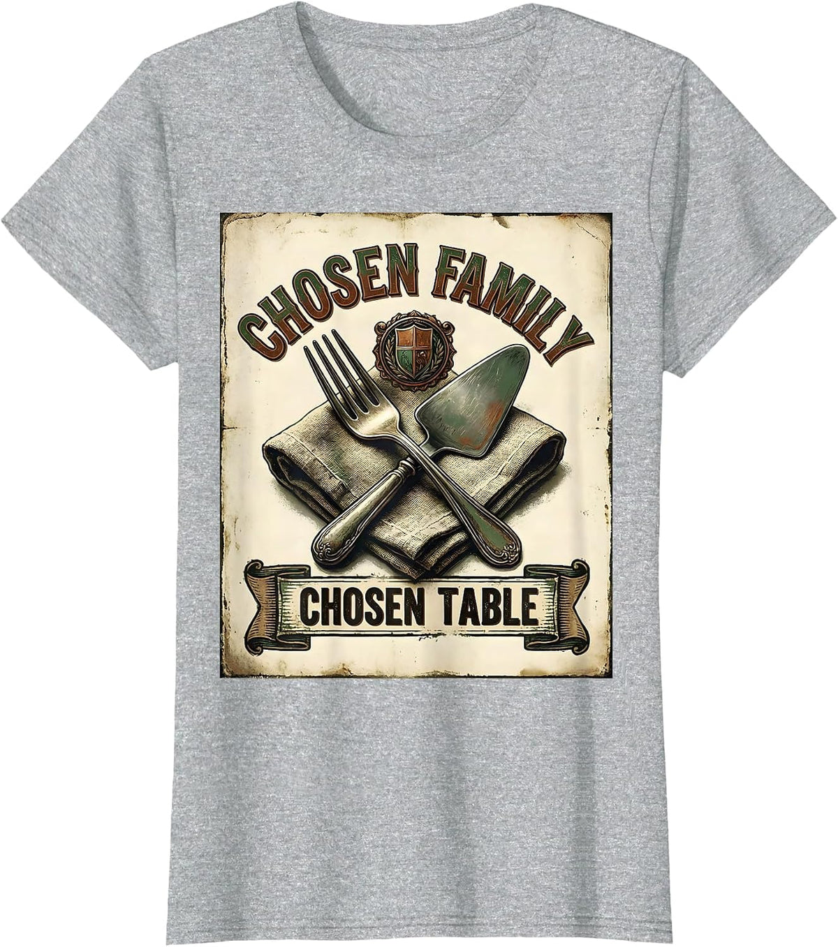 Women's Chosen Family Chosen Table Vintage Friendsgiving Matching T-Shirt - Heather Grey