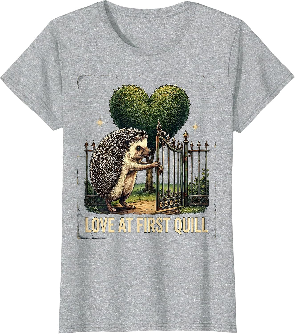 Love At First Quill Vintage Hedgehog Lover Cute Cartoon T-Shirt - Heather Grey