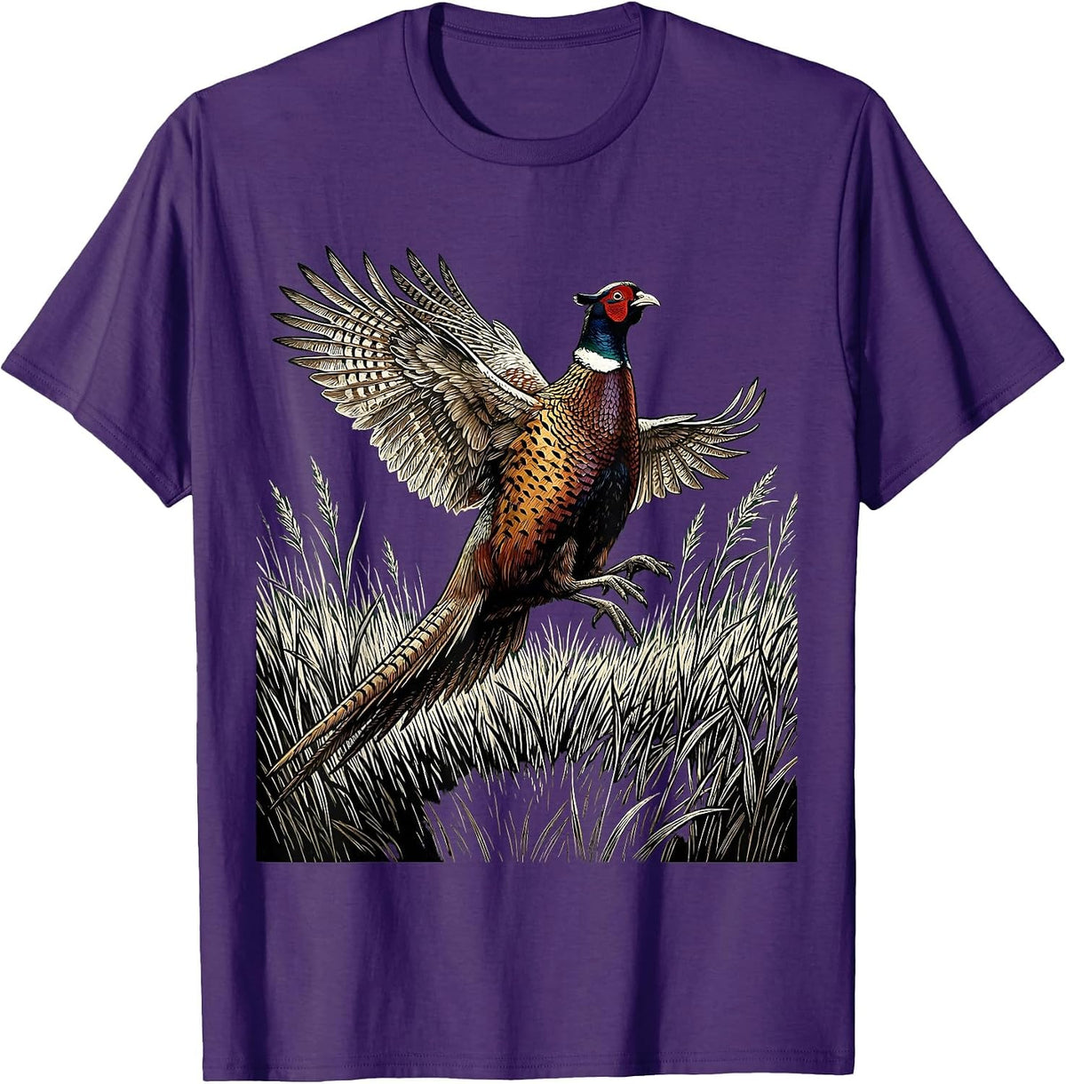Camo Pheasant Flush Hunting Graphic Design T-Shirt - Purple