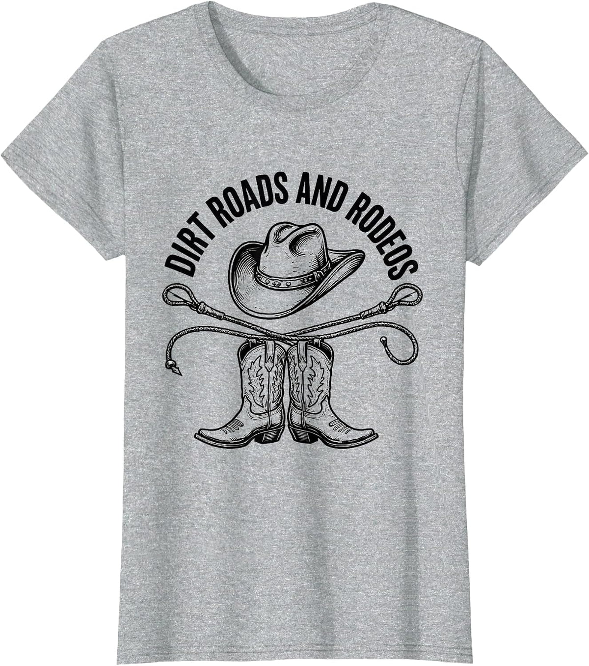 Women's Dirt Roads and Rodeos Cowgirl Design T-Shirt - Heather Grey