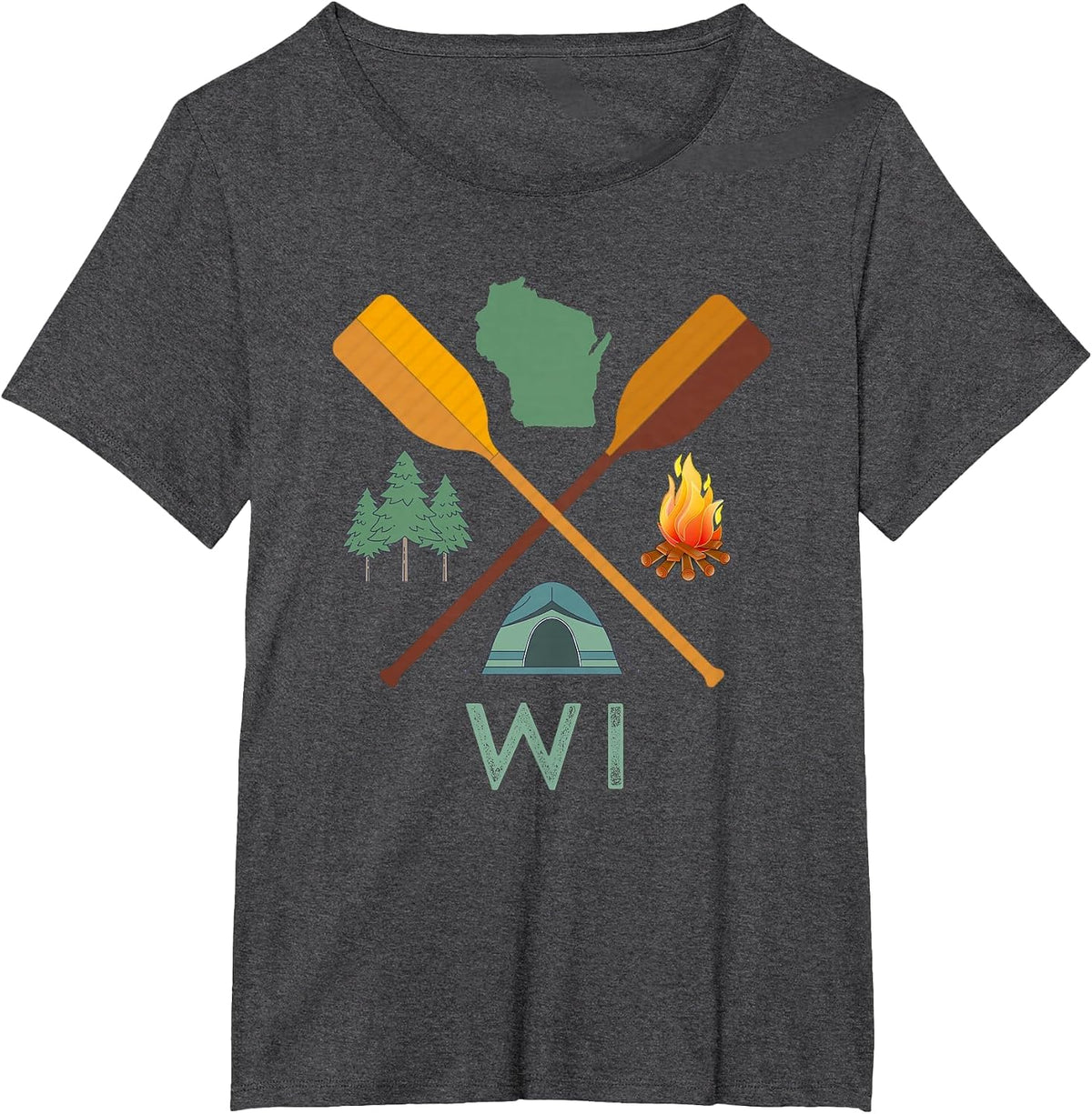 Wisconsin Camping, Canoeing, and Hiking, Nature T-Shirt T-Shirt - Dark Heather Grey