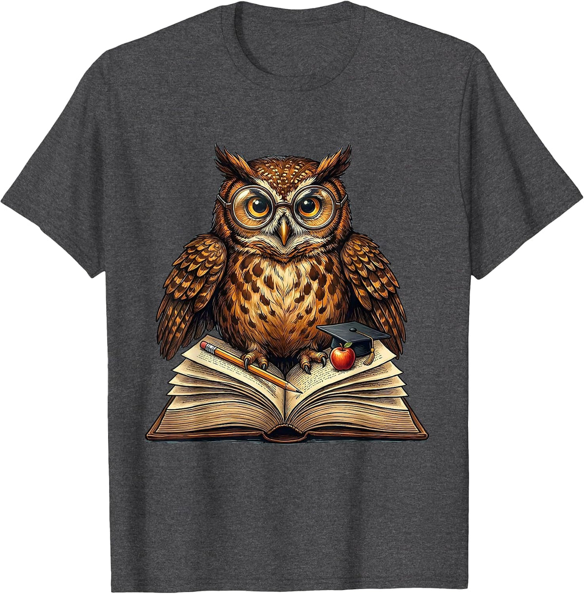 Special Education Teacher Owl on Book Graphic T-Shirt - Dark Heather Grey